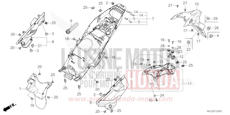 GARDE-BOUE ARRIERE (CRF1100A/AL/D) de Africa Twin DCT GRAND PRIX RED (R380B) 2023